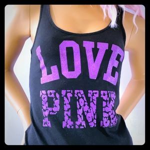 Love PINK Black and Purple Tank Top - Size Medium
